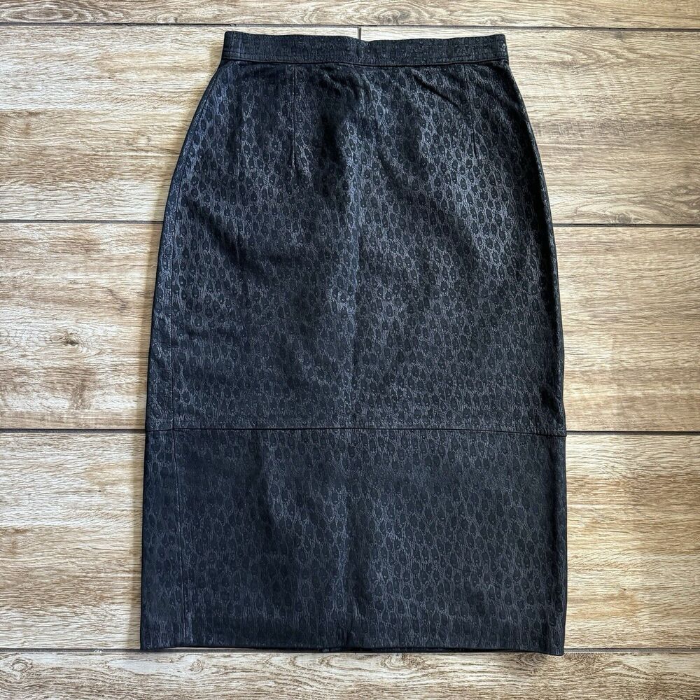 VTG Black Embossed Leather Pencil Skirt Sarah Taylor - Picture 2 of 14